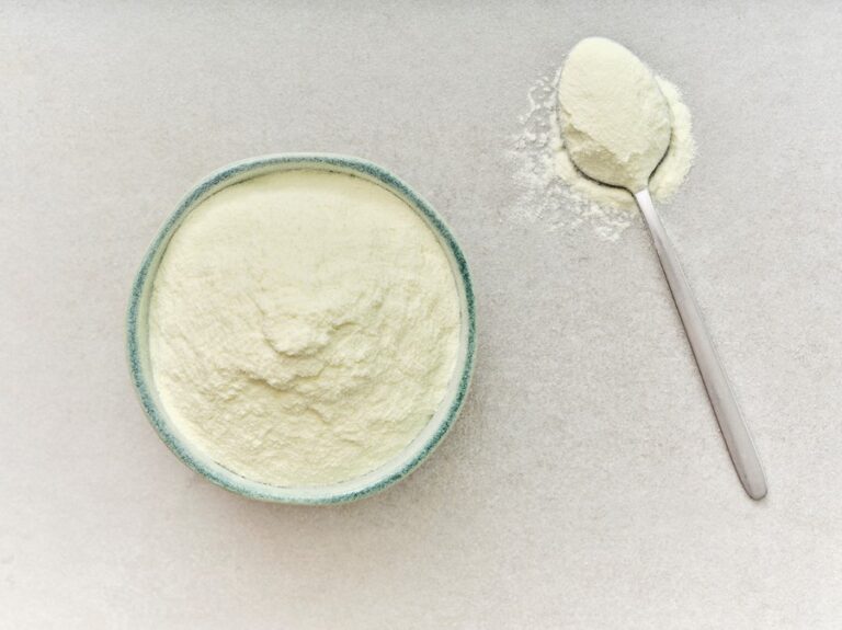 Poudre de lait écrémé dans un bol