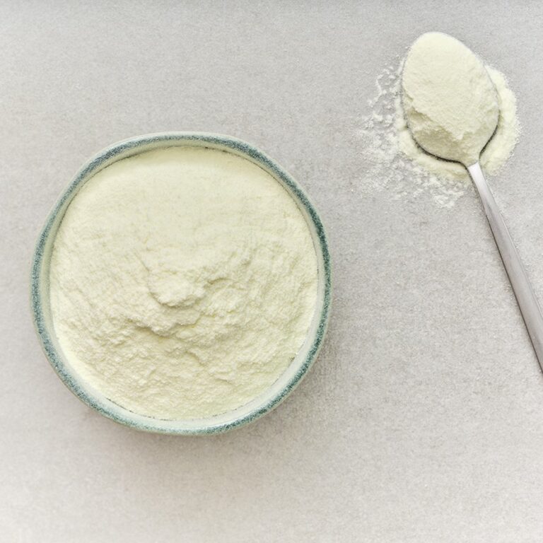 Poudre de lait écrémé dans un bol